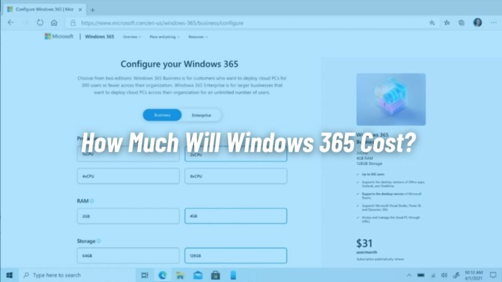 how much does windows 365 cost