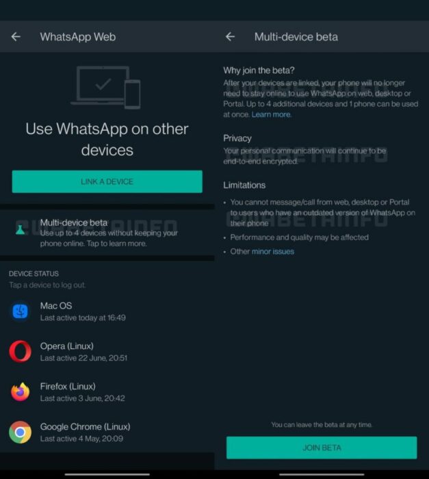 Whatsapp multi-device feature join beta