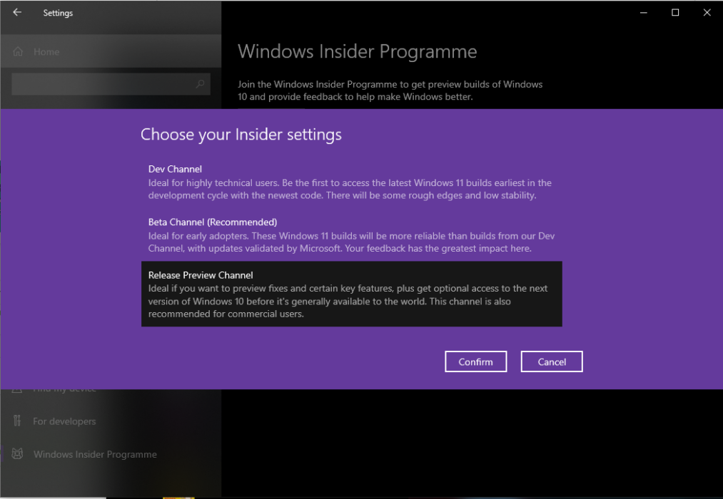 Windows 10 Insider Release Preview Channel