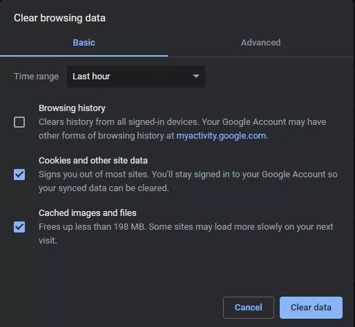 clear google chrome browsing data