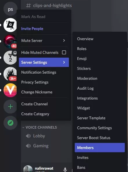 member settings on discord