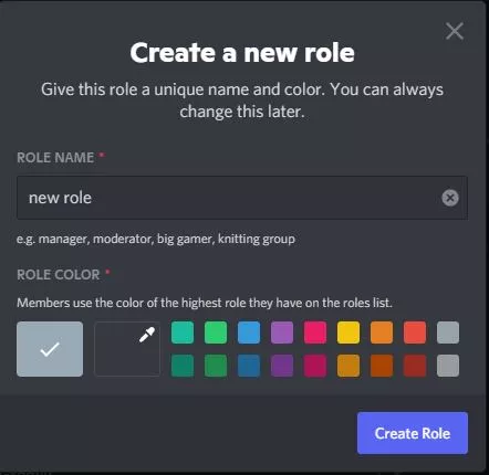 creating a new role in discord