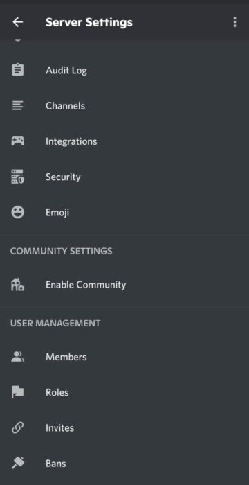 discord mobile server settings