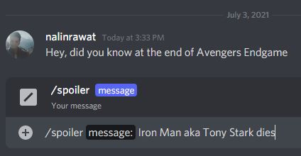 adding a spoiler message in discord