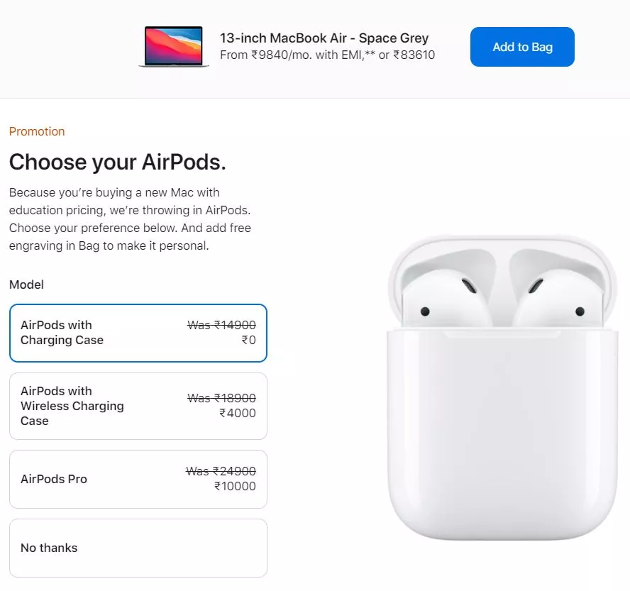 apple student pricing free airpods
