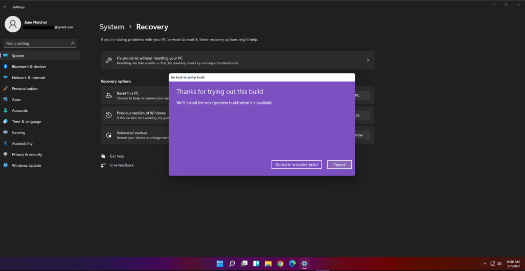 revert to regular windows from windows pro insider preview