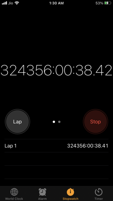 iPhone Stopwatch time 70 years