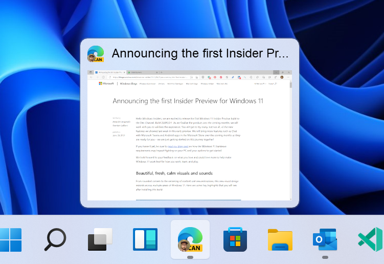 new taskbar app previews