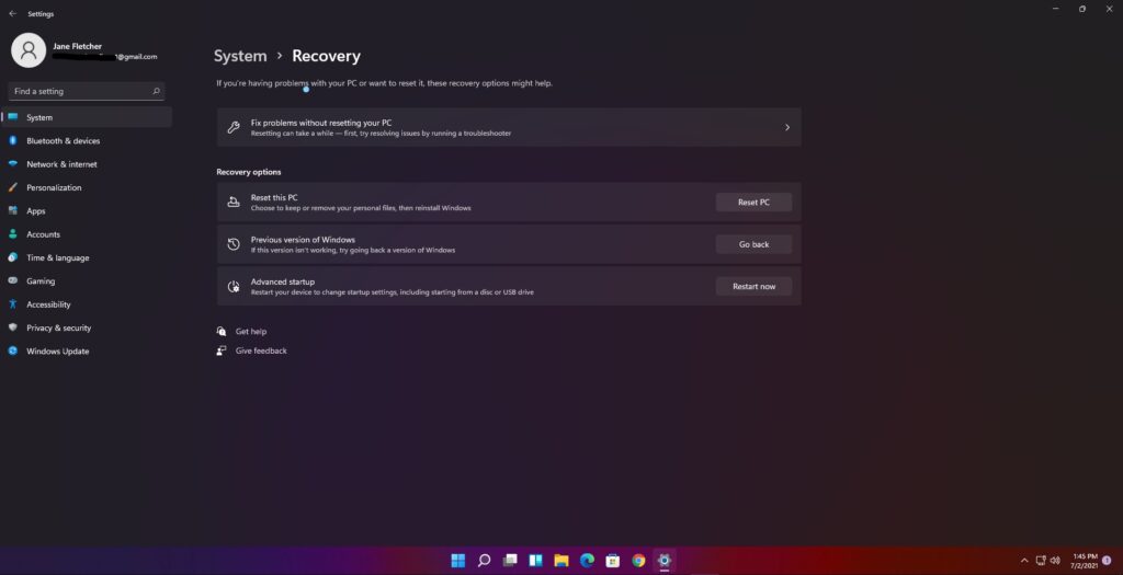 cant reset pc