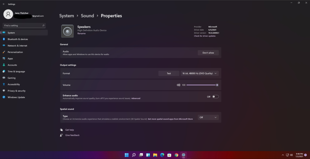 audio device settings on windows 11