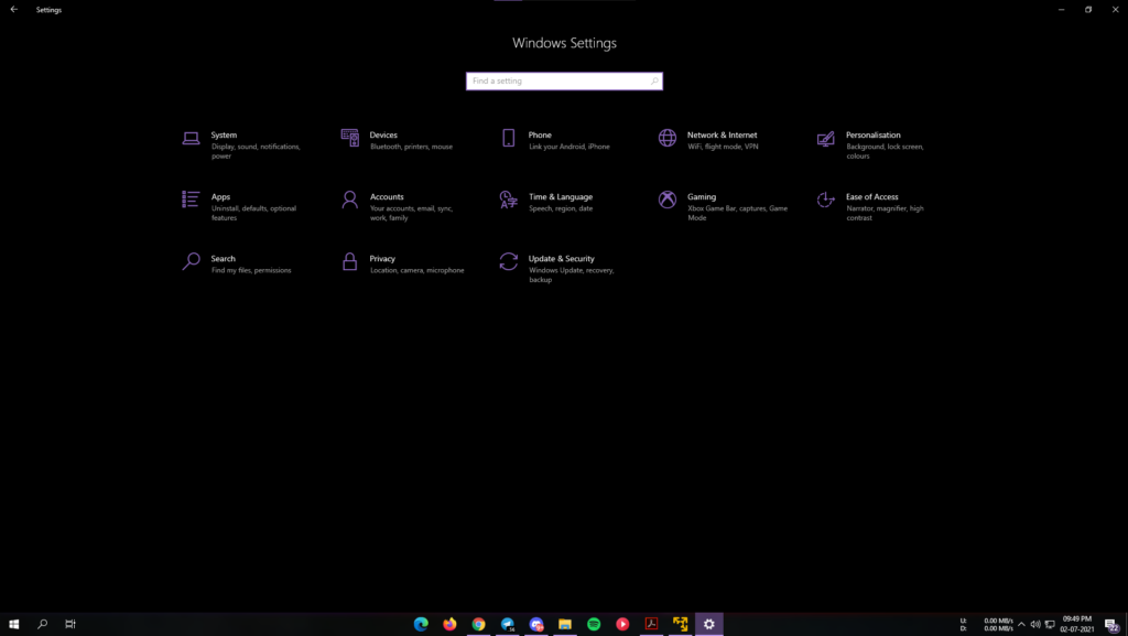 windows 10 settings