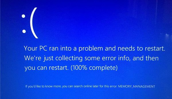 windows blue screen memory management error