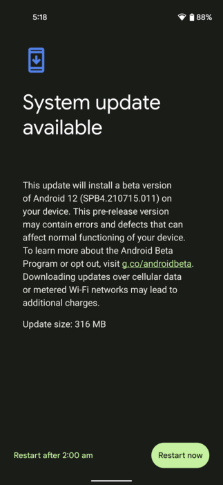Pixel 4a Android 12 Beta 4 update
