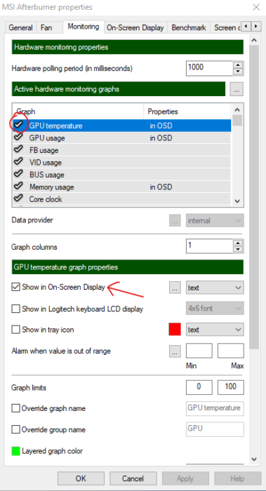 afterburner monitoring settings