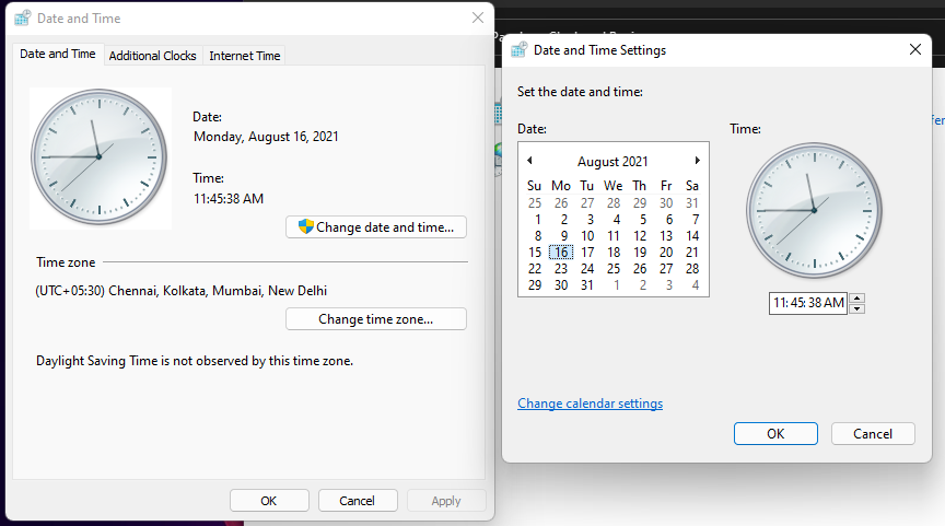 time and date options on windows 11