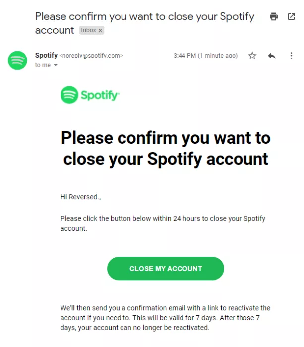 account deletion confirmation email
