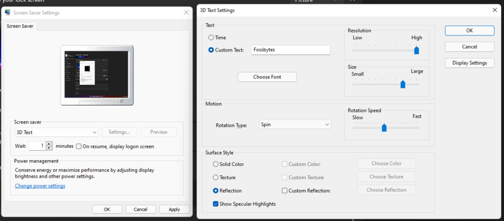 screensaver settings