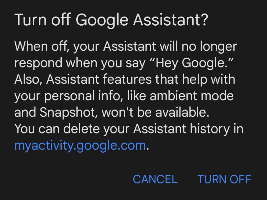 how to turn off google assistant on android