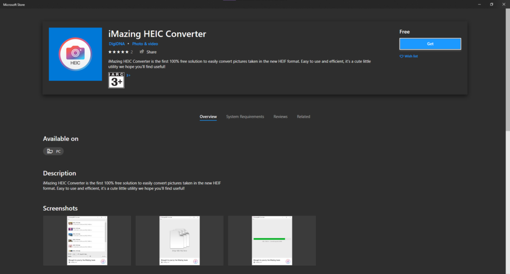 imazing heic converter app page
