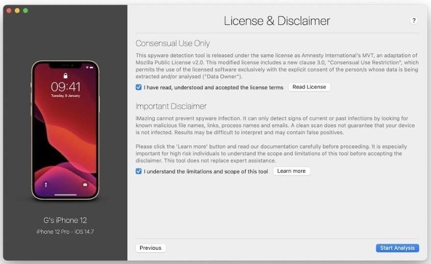 imazing app to check for spyware in ios