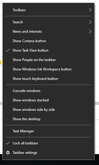 right-click on taskbar