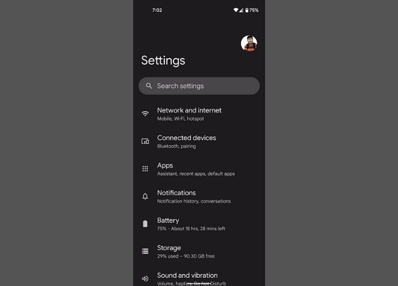settings app android 12
