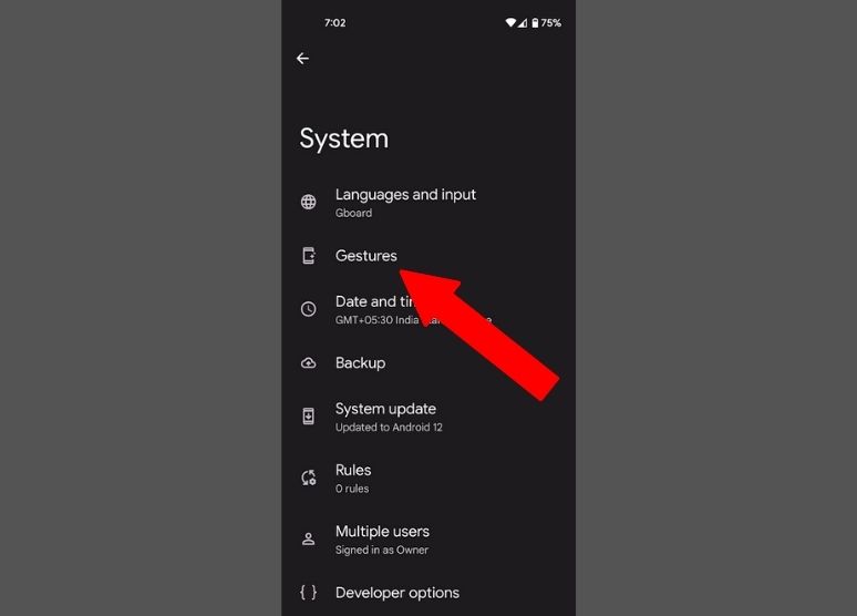 settings app system gestures android 12