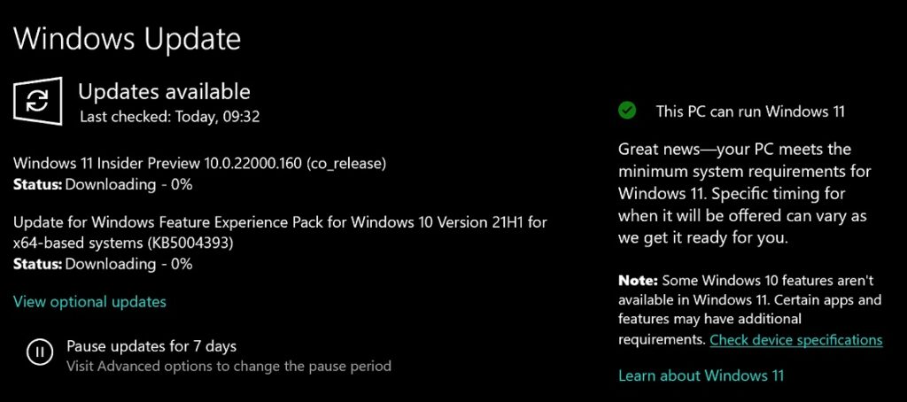 windows 11 compatibility check windows update