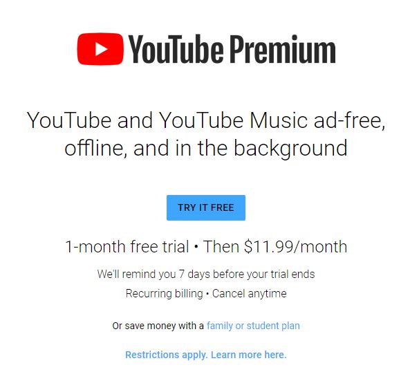 youtube premium free trial