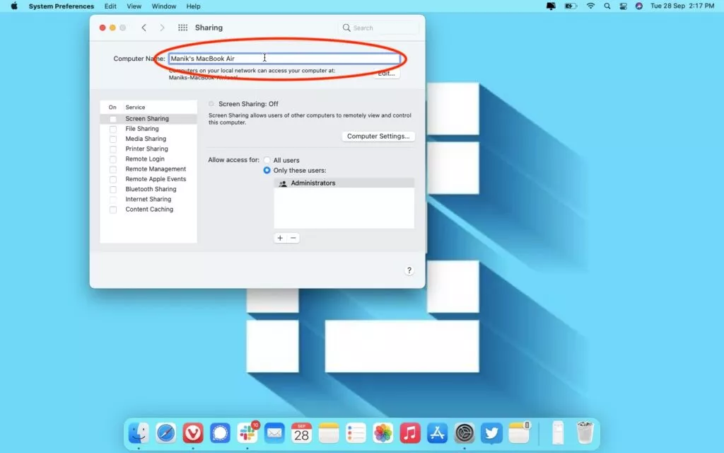 Change AirDrop name on Mac 3