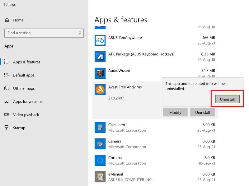 how to remove avast antivirus from my laptop windows 10