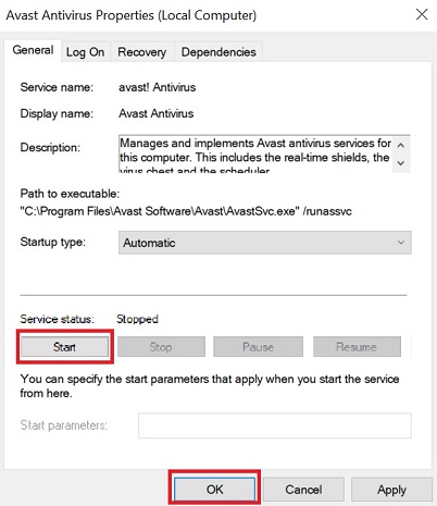 avast antivirus service stopped
