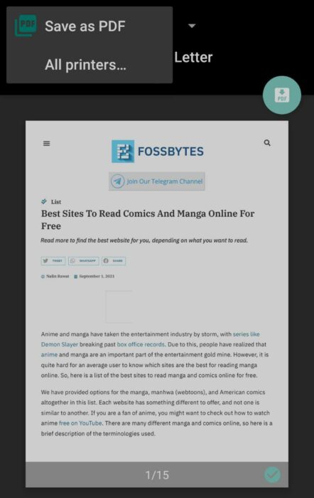 how to save a webpage as a pdf on android