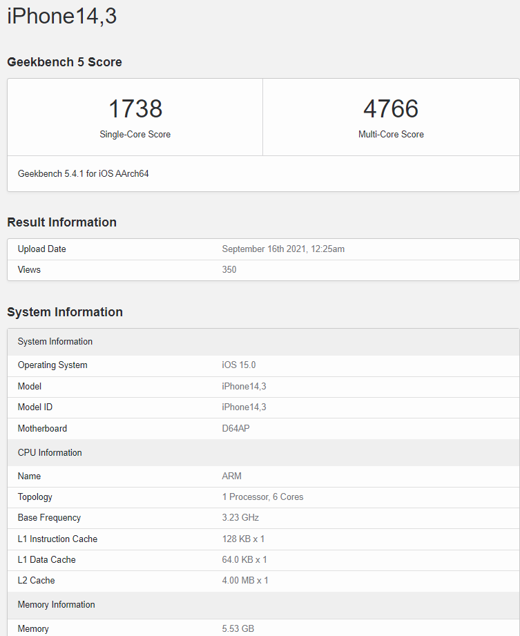 iphone 13 pro a15 bionic result