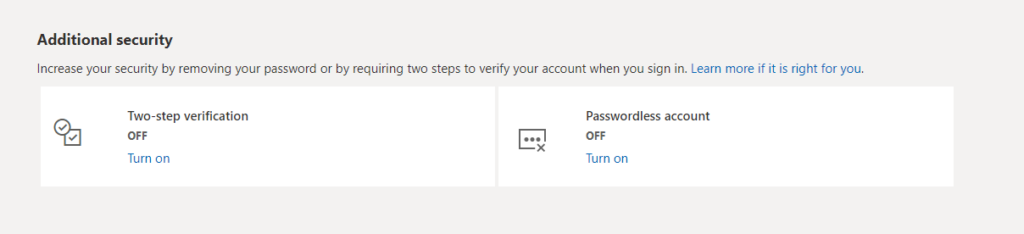 account passwordless option