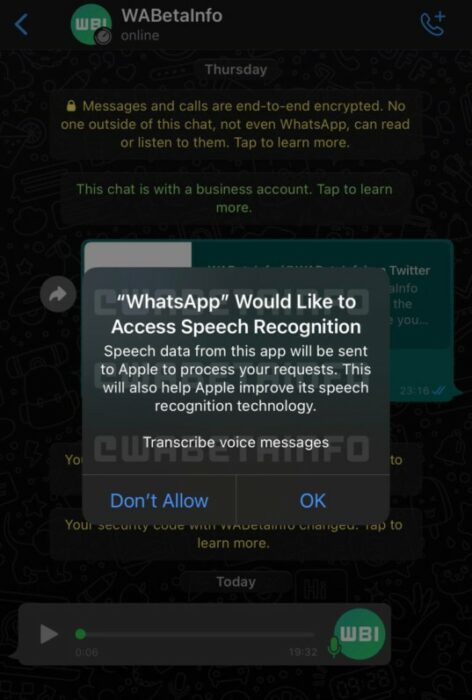 whatsapp speech recognition permission request