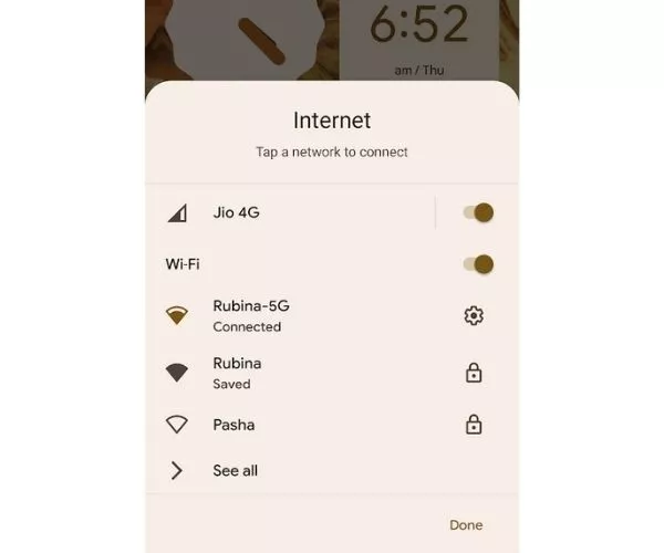Android 12 Internet quick settings menu