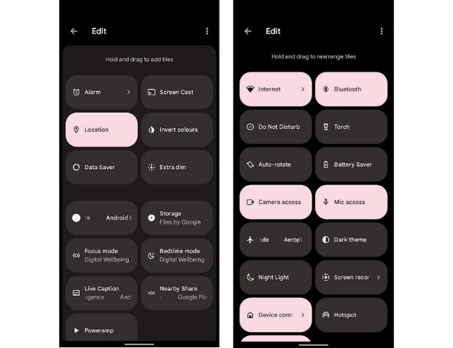Android 12 Quick Settings drag and drop tiles