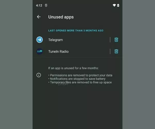 Android 12 unused apps