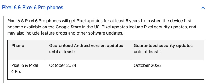 Google Pixel 6 updates