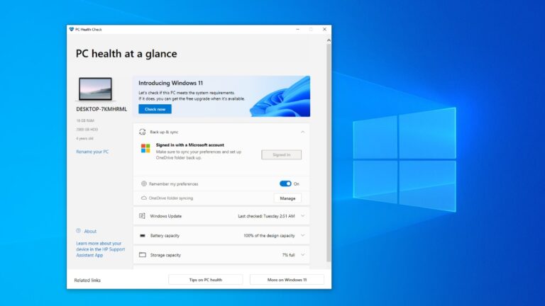 Microsoft PC Health Check App on Windows 10 via Update