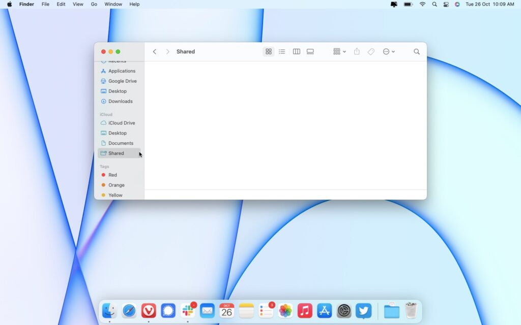Shared tab in Finder on macOS Monterey