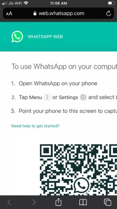 WhatsApp Web in Safari QR Code