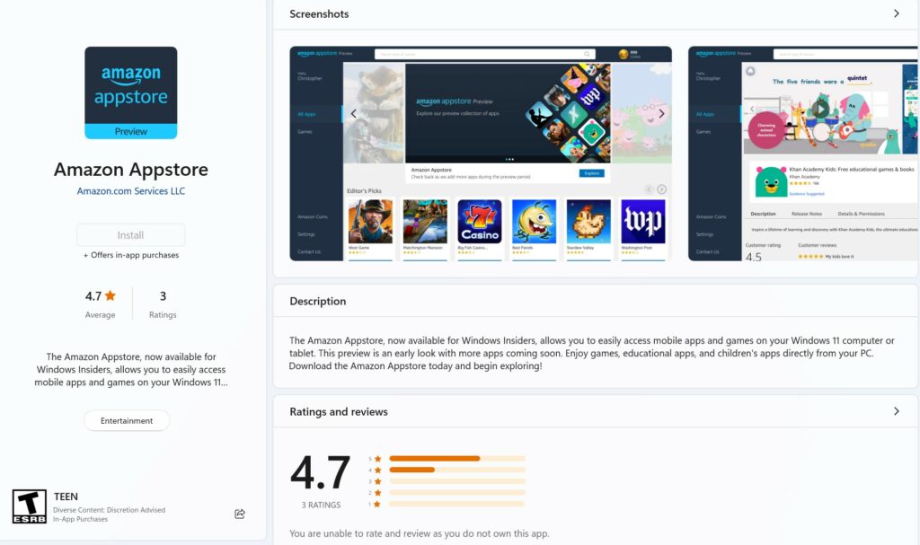 amazon appstore on microsoft store