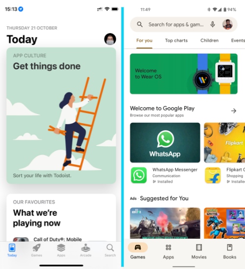 iOS 15 vs Android 12- Play Store and App Store