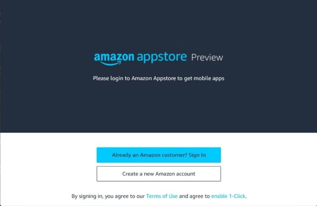 log in to amazon appstore to setup and run android apps on windows 11