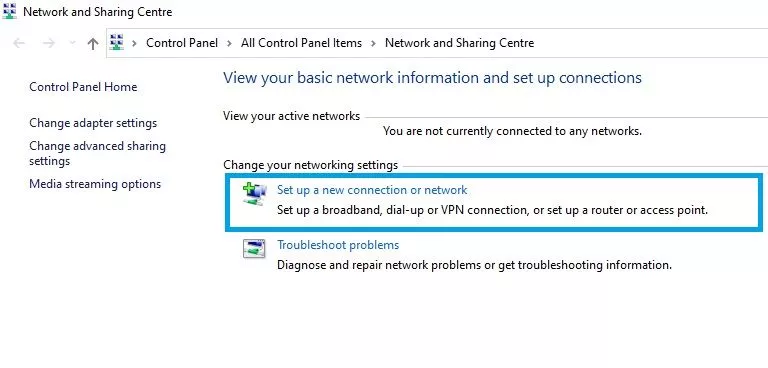 setup a new connection or network