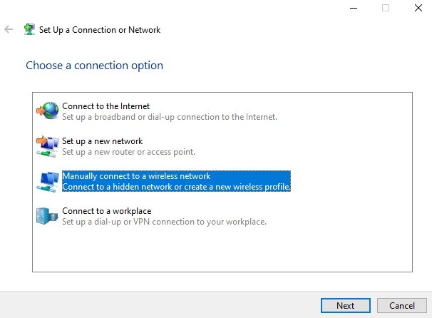 manually connect a wireless network
