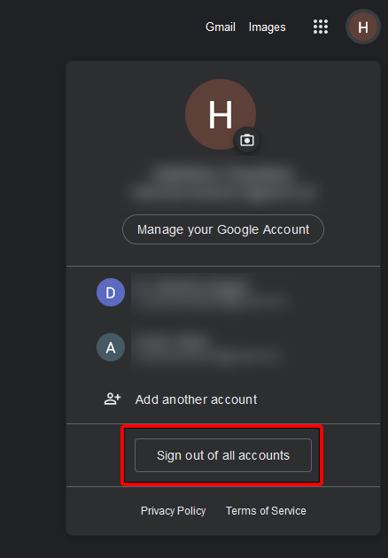 sign out of all google accounts