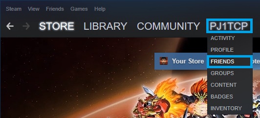 steam homepage username menu